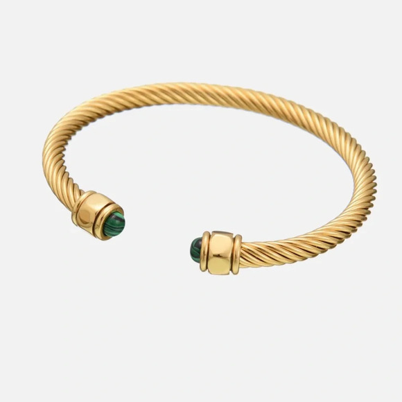 Anthropologie Jewelry - Adelaide Malachite 18K Gold Stainless Steel Cuff Bracelet
